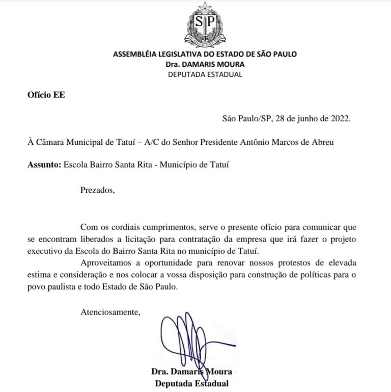 Ofício Escola de Ensino Médio no Jardim Santa Rita de Cássia de Tatuí